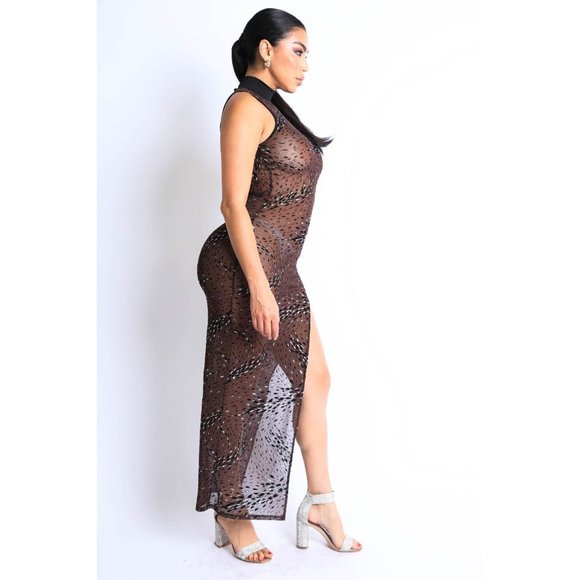 Women's Sleeveless Glittered Mesh Side High Slit Maxi Dress Small Medium Large - Picture 8 of 11